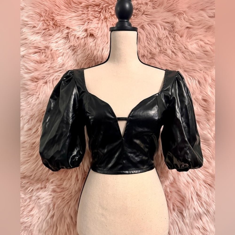 Faux Leather Milkmaid Cut Out Top